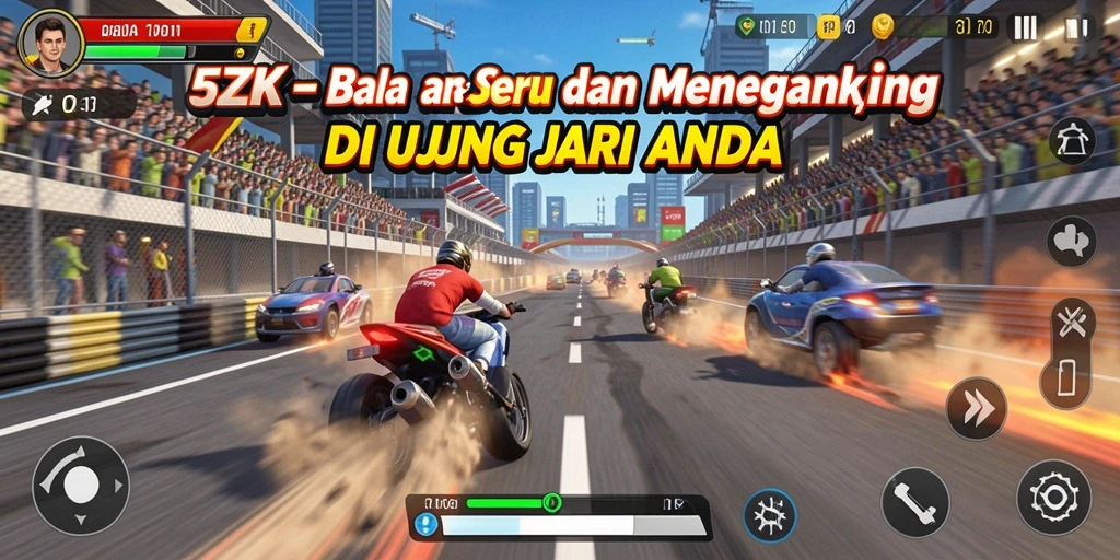 Screenshot gameplay 5ZK menampilkan aksi balapan yang mendebarkan.