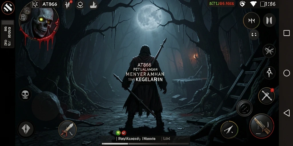 Tampilan menyeramkan dari gameplay AT866 dengan suasana gelap dan mencekam.