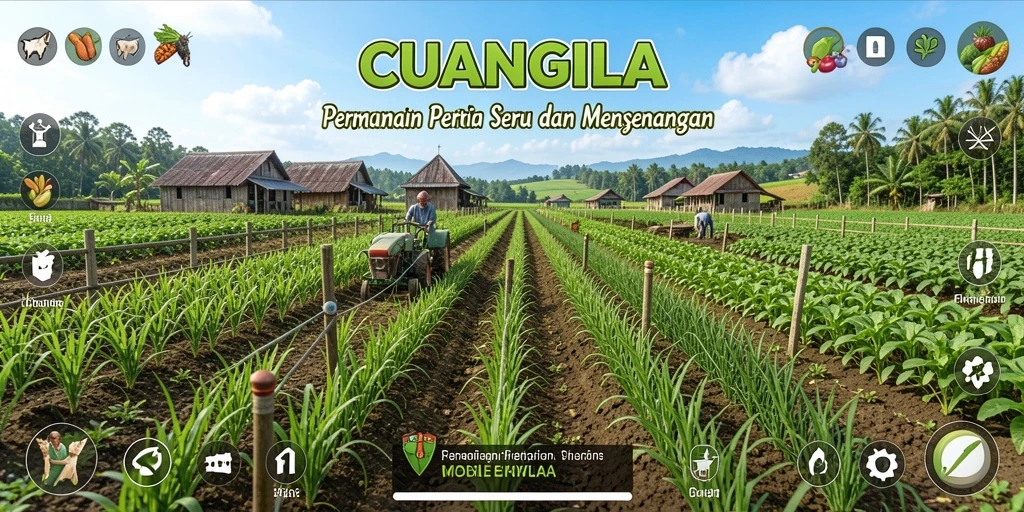 Screenshot gameplay CUANGILA menampilkan ladang yang subur dengan tanaman yang tumbuh.