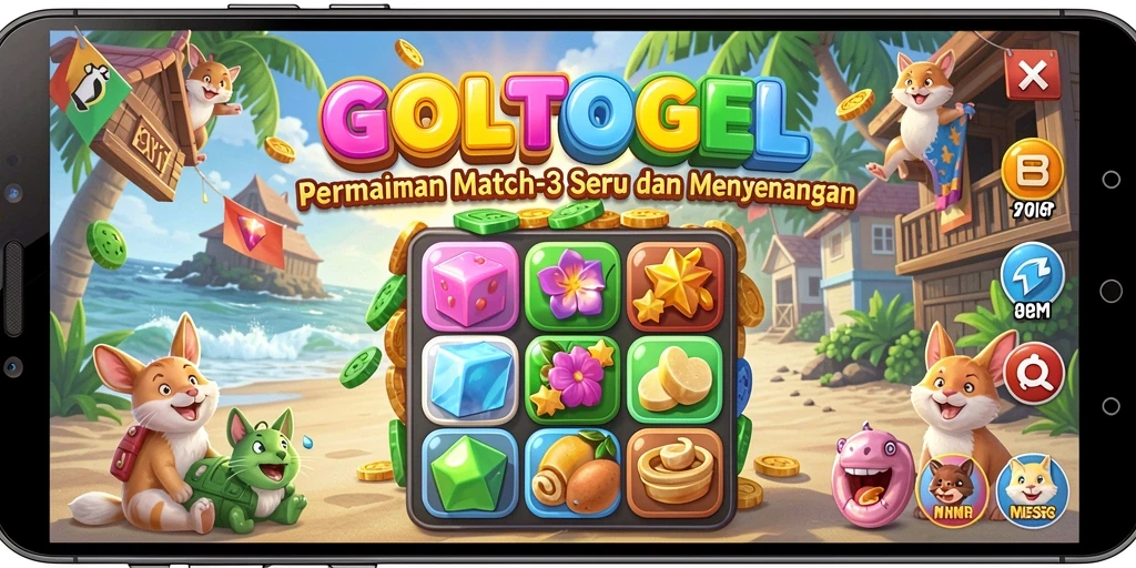 Screenshot gameplay GOLTOGEL dengan level Match-3 yang menantang.