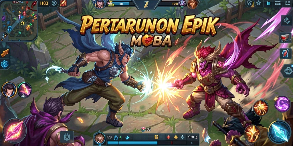Screenshot utama H03 menampilkan aksi pertarungan intens dalam game MOBA.