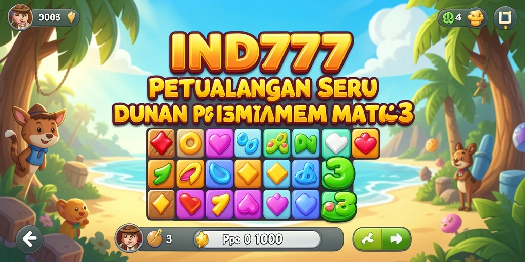 Screenshot gameplay IND777 menampilkan level Match-3 yang menantang dan penuh warna.