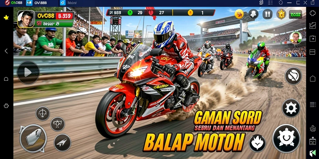 Tampilan menarik gameplay OVO88 dalam balapan motor.
