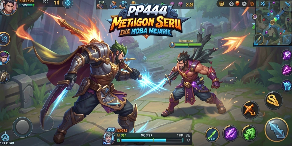 Tampilan gameplay seru PP444 dalam pertempuran MOBA.