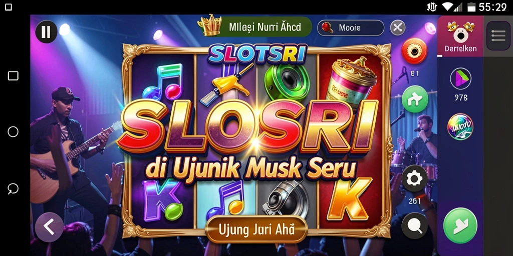 Tampilan gameplay SLOTSRI yang menarik dengan musik seru.