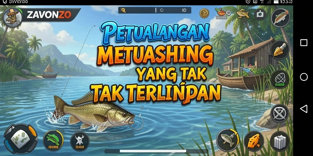 Tampilan gameplay ZAVONZO dengan pengalaman memancing yang seru.